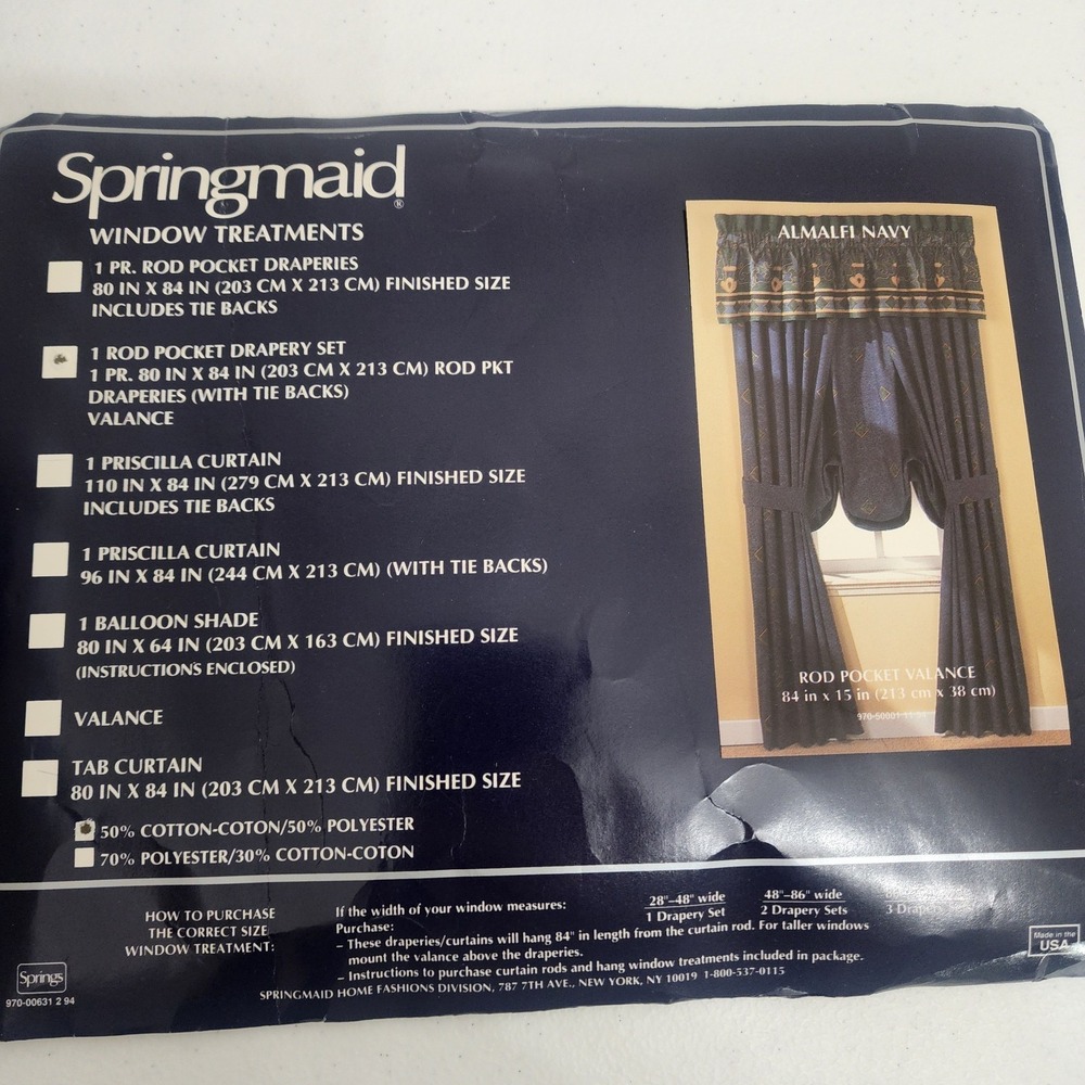 Vintage Springmaid Almalfi Navy Curtain Set New Old Stock - Picture 2 of 7